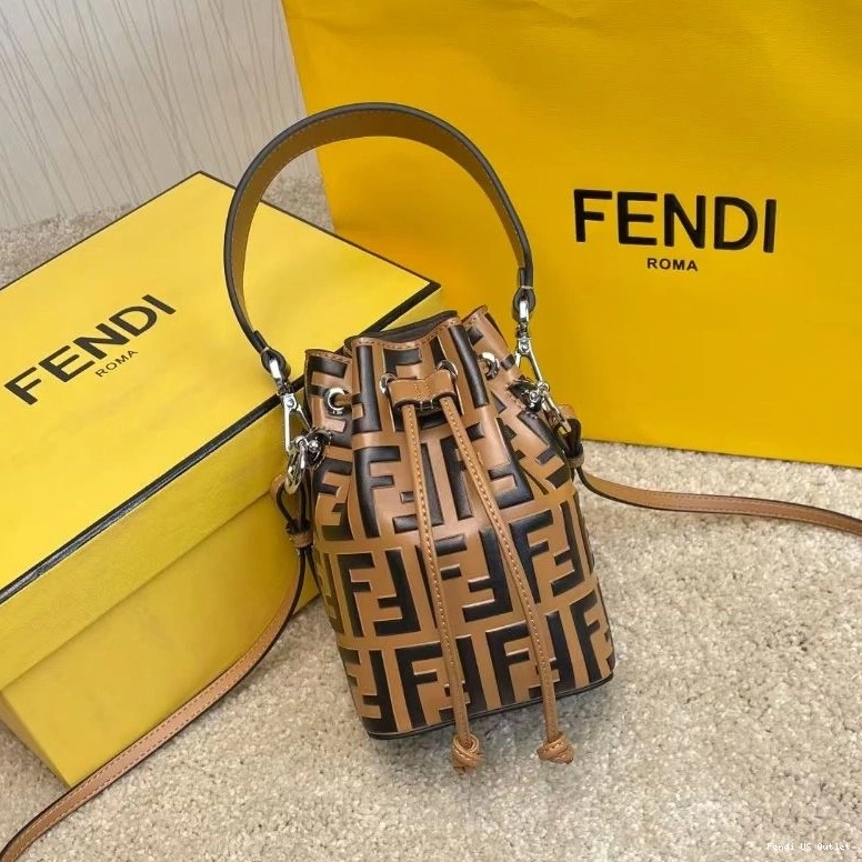 Affordable HOT Bag Motif Bucket FF Leather In Fendi Mon Tresor Mini Khaki Calf 0813